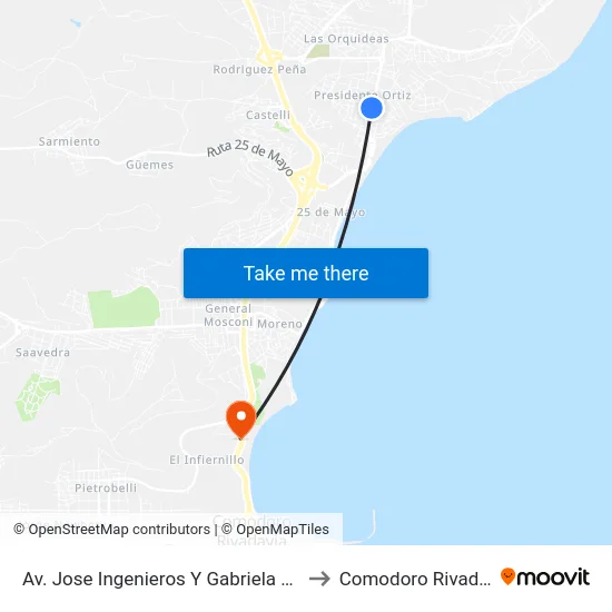 Av. Jose Ingenieros Y Gabriela Mistral to Comodoro Rivadavia map