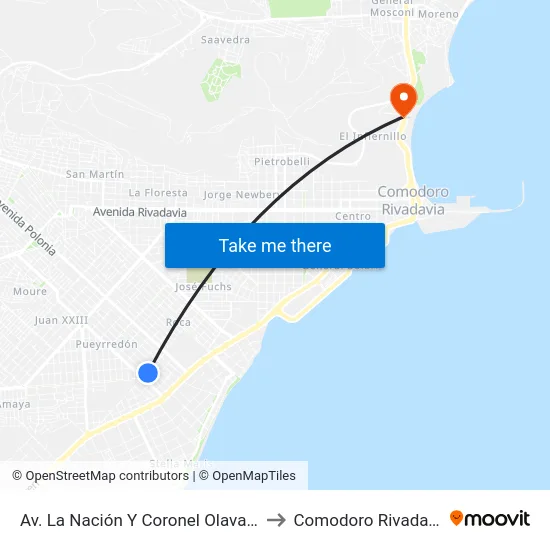 Av. La Nación Y Coronel Olavarria to Comodoro Rivadavia map