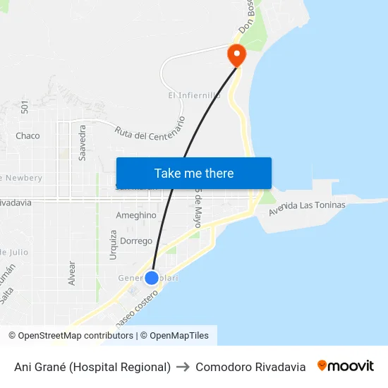 Ani Grané (Hospital Regional) to Comodoro Rivadavia map