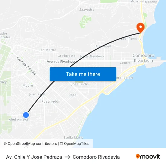 Av. Chile Y Jose Pedraza to Comodoro Rivadavia map