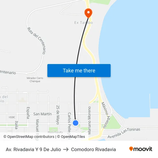Av. Rivadavia Y 9 De Julio to Comodoro Rivadavia map