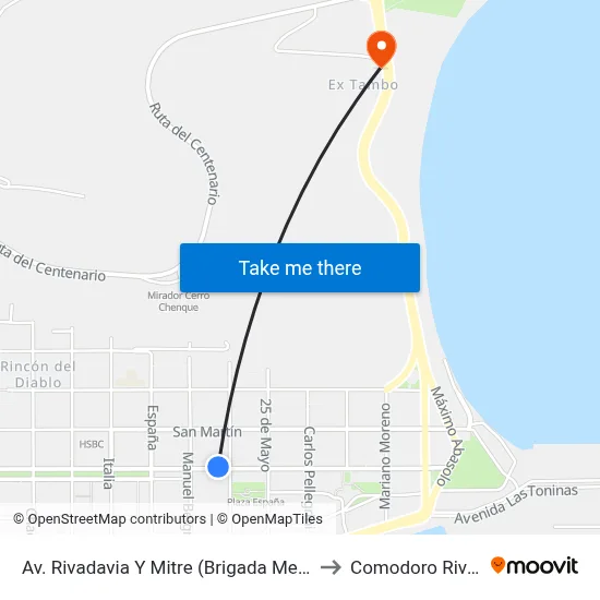 Av. Rivadavia Y Mitre (Brigada Mecanizada Ix) to Comodoro Rivadavia map