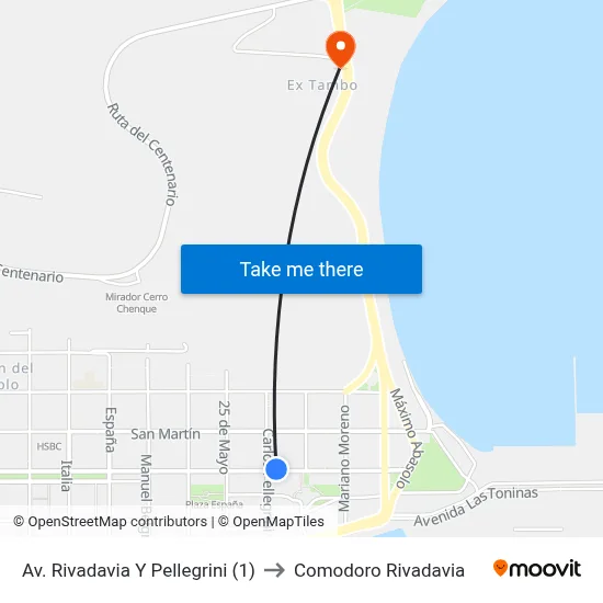 Av. Rivadavia Y Pellegrini (1) to Comodoro Rivadavia map
