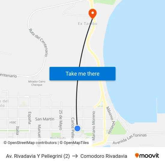 Av. Rivadavia Y Pellegrini (2) to Comodoro Rivadavia map
