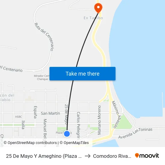 25 De Mayo Y Ameghino (Plaza España) to Comodoro Rivadavia map