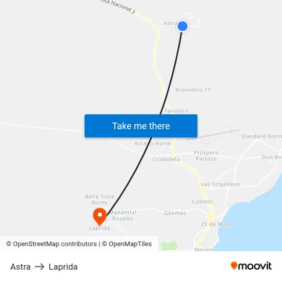 Astra to Laprida map