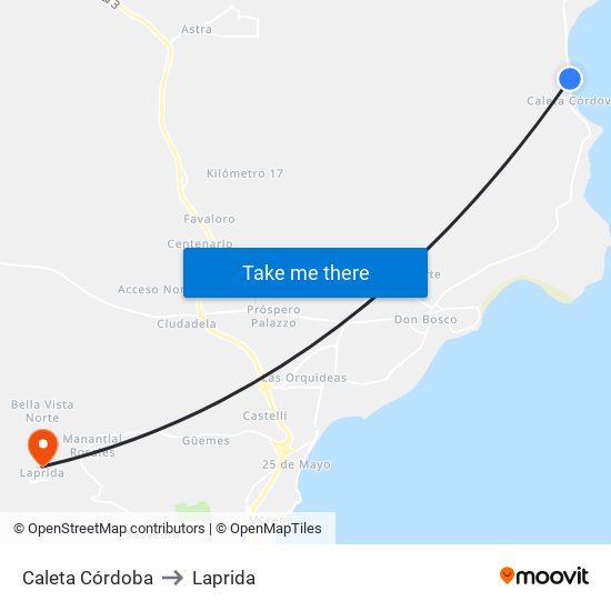Caleta Córdoba to Laprida map