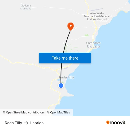 Rada Tilly to Laprida map