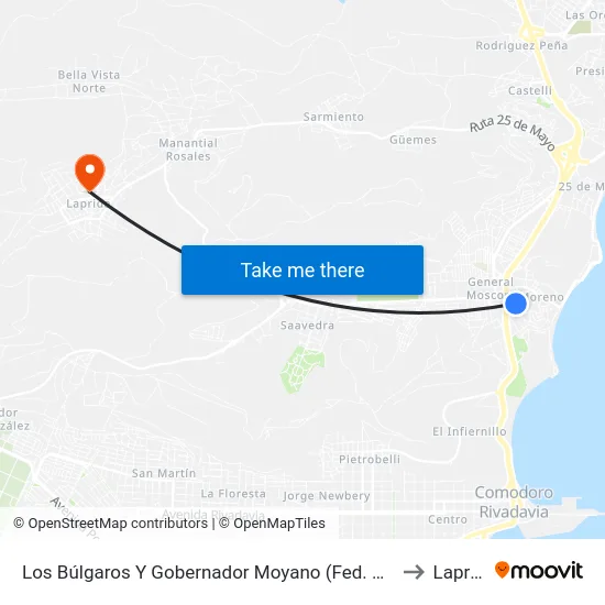 Los Búlgaros Y Gobernador Moyano (Fed. Deportiva) to Laprida map