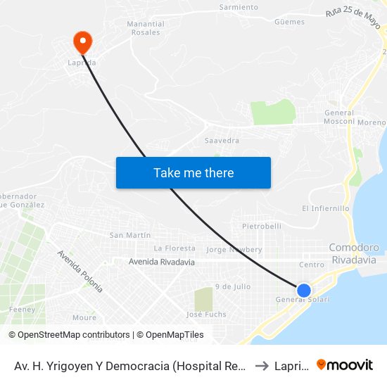 Av. H. Yrigoyen Y Democracia (Hospital Regional) to Laprida map