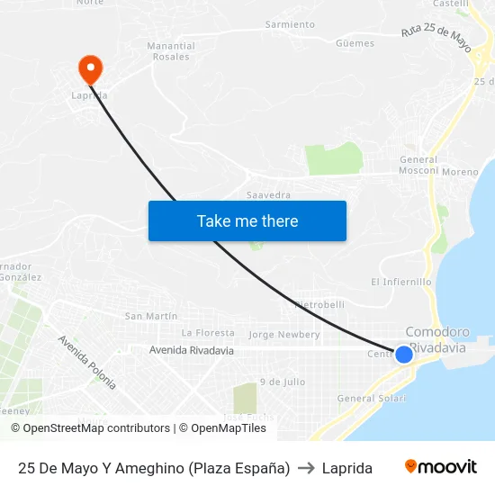 25 De Mayo Y Ameghino (Plaza España) to Laprida map