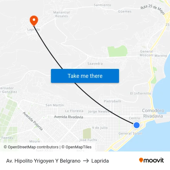 Av. Hipolito Yrigoyen Y Belgrano to Laprida map
