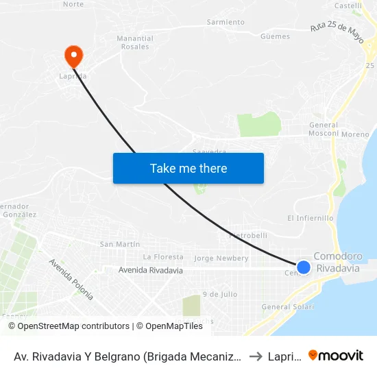 Av. Rivadavia Y Belgrano  (Brigada Mecanizada Ix) to Laprida map