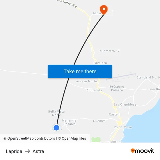 Laprida to Astra map