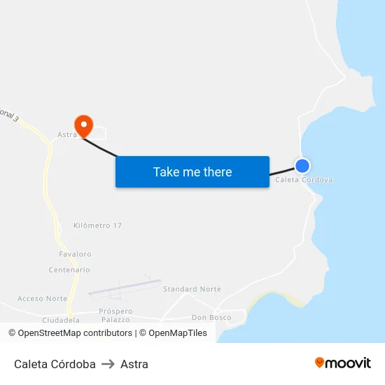 Caleta Córdoba to Astra map