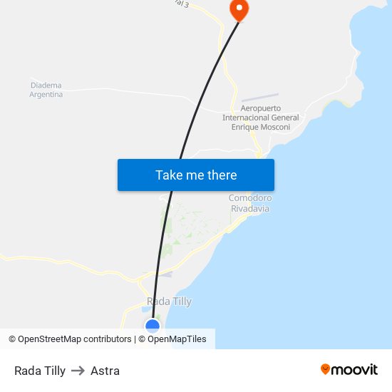 Rada Tilly to Astra map