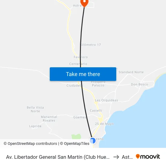 Av. Libertador General San Martín (Club Huergo) to Astra map