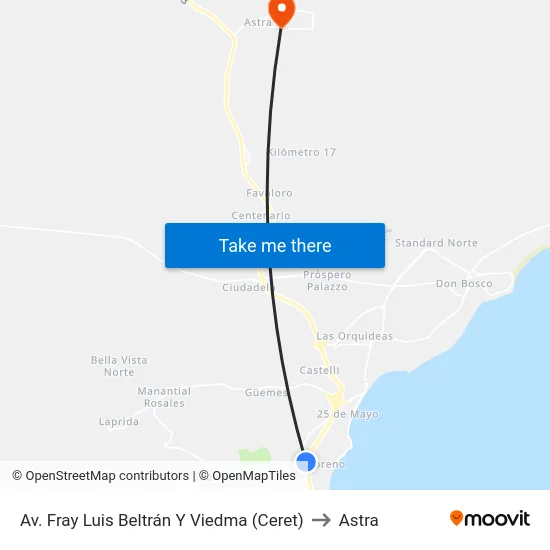 Av. Fray Luis Beltrán Y Viedma (Ceret) to Astra map