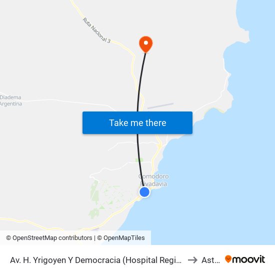 Av. H. Yrigoyen Y Democracia (Hospital Regional) to Astra map