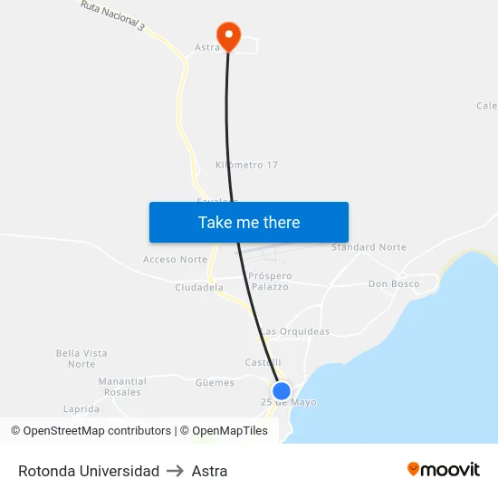 Rotonda Universidad to Astra map