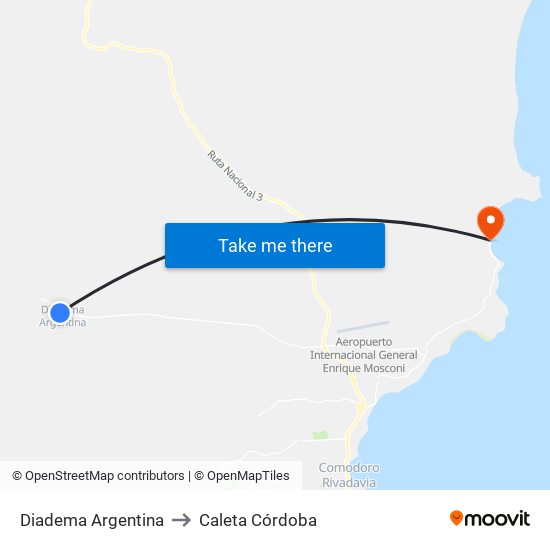 Diadema Argentina to Caleta Córdoba map