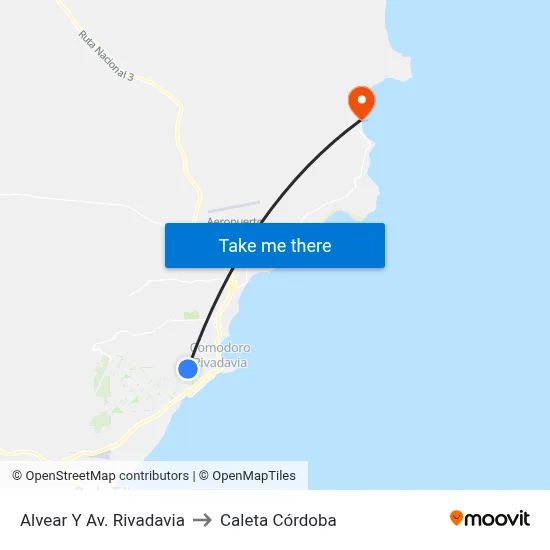 Alvear Y Av. Rivadavia to Caleta Córdoba map