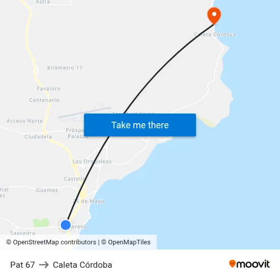 Pat 67 to Caleta Córdoba map