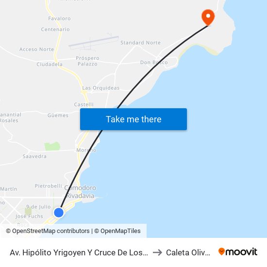 Av. Hipólito Yrigoyen Y Cruce De Los Andes to Caleta Olivares map