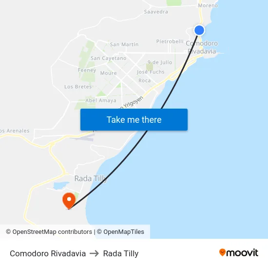 Comodoro Rivadavia to Rada Tilly map