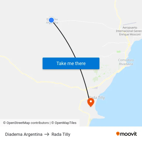Diadema Argentina to Rada Tilly map