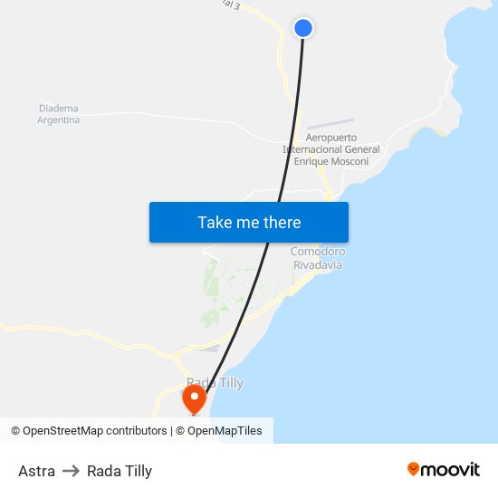 Astra to Rada Tilly map