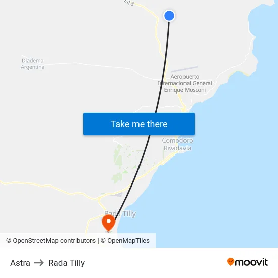 Astra to Rada Tilly map