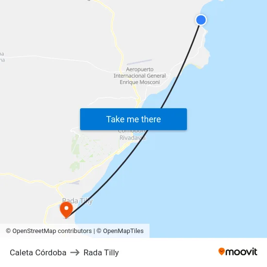 Caleta Córdoba to Rada Tilly map