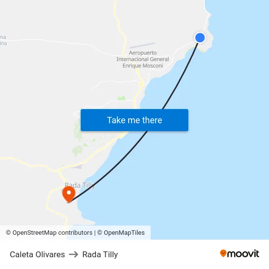 Caleta Olivares to Rada Tilly map