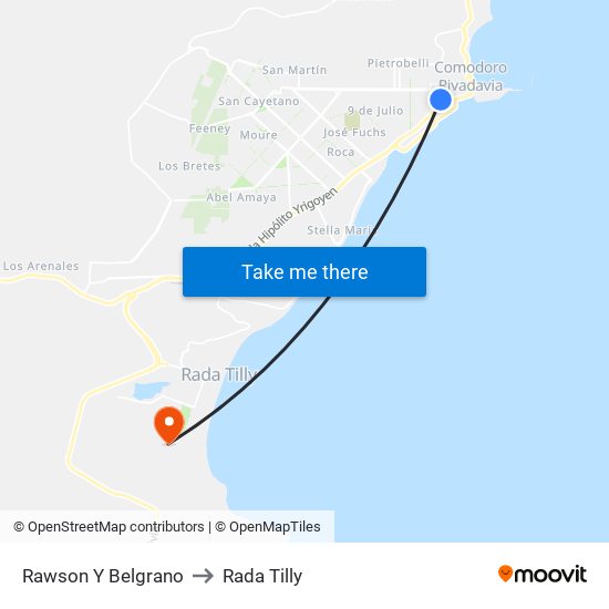 Rawson Y Belgrano to Rada Tilly map