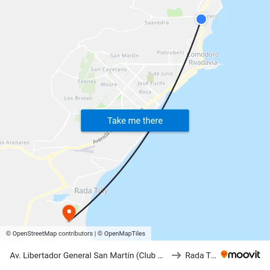 Av. Libertador General San Martín (Club Huergo) to Rada Tilly map