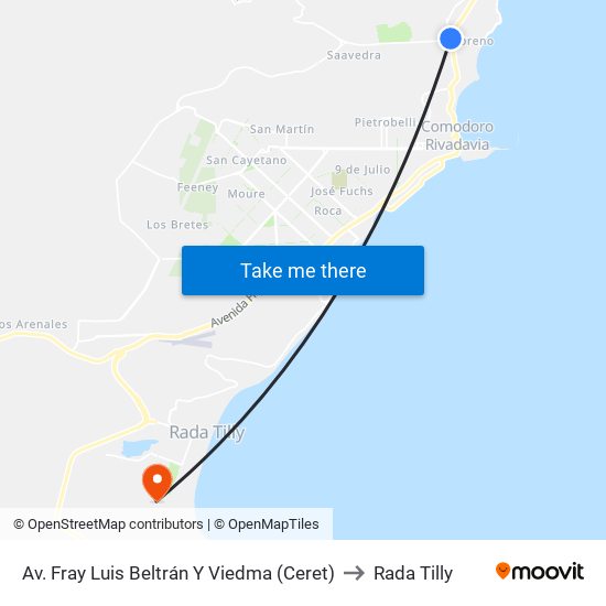 Av. Fray Luis Beltrán Y Viedma (Ceret) to Rada Tilly map