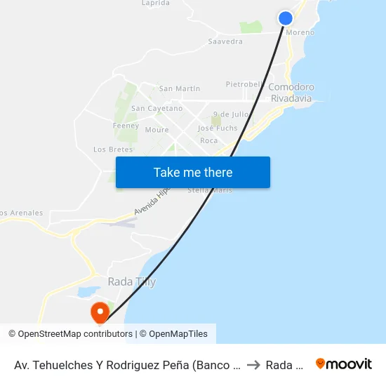 Av. Tehuelches Y Rodriguez Peña (Banco Chubut) to Rada Tilly map