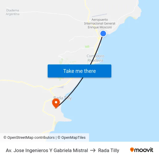 Av. Jose Ingenieros Y Gabriela Mistral to Rada Tilly map