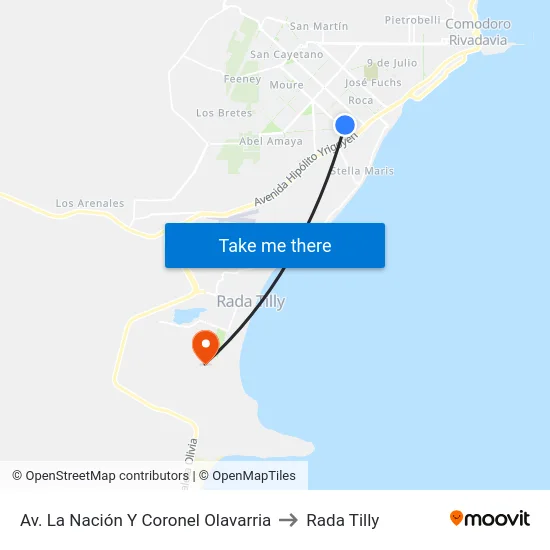 Av. La Nación Y Coronel Olavarria to Rada Tilly map