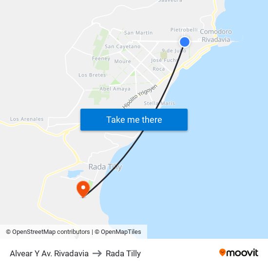 Alvear Y Av. Rivadavia to Rada Tilly map