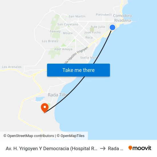 Av. H. Yrigoyen Y Democracia (Hospital Regional) to Rada Tilly map