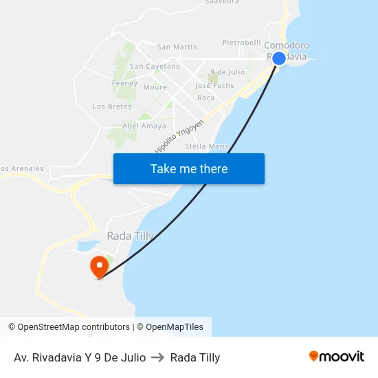 Av. Rivadavia Y 9 De Julio to Rada Tilly map
