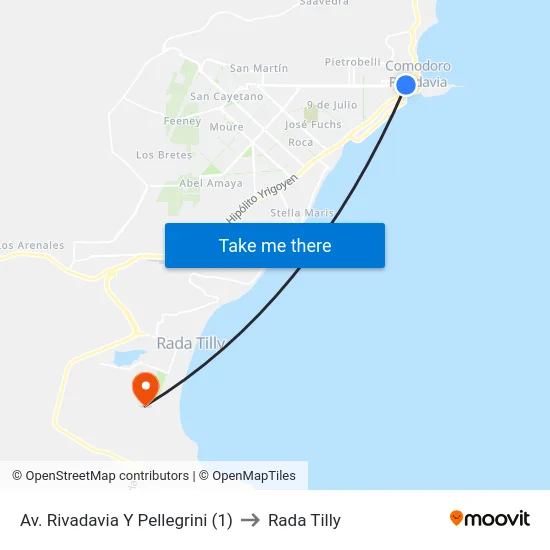 Av. Rivadavia Y Pellegrini (1) to Rada Tilly map