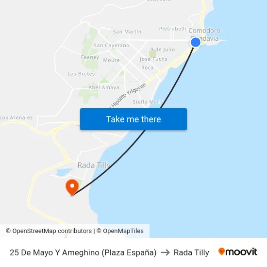25 De Mayo Y Ameghino (Plaza España) to Rada Tilly map