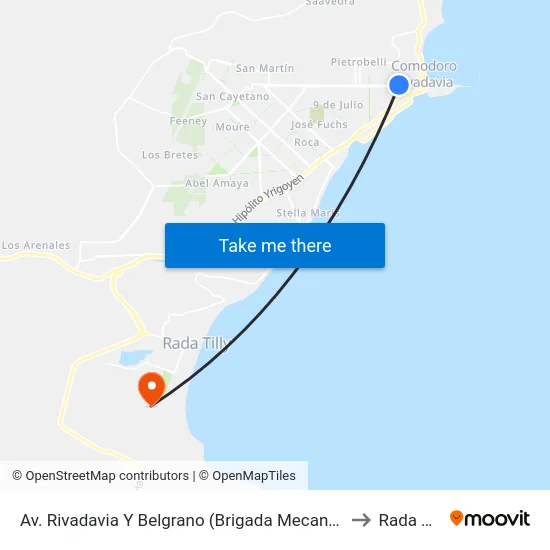 Av. Rivadavia Y Belgrano  (Brigada Mecanizada Ix) to Rada Tilly map