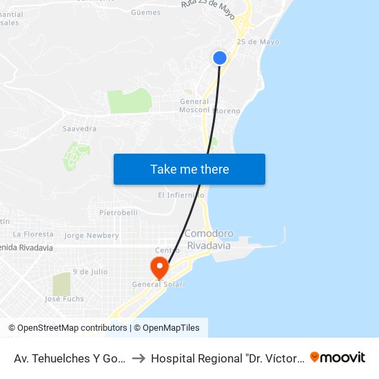 Av. Tehuelches Y González Balcarce to Hospital Regional "Dr. Víctor Manuel Sanguinetti" map