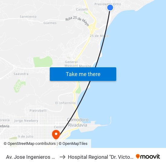 Av. Jose Ingenieros Y Gabriela Mistral to Hospital Regional "Dr. Víctor Manuel Sanguinetti" map