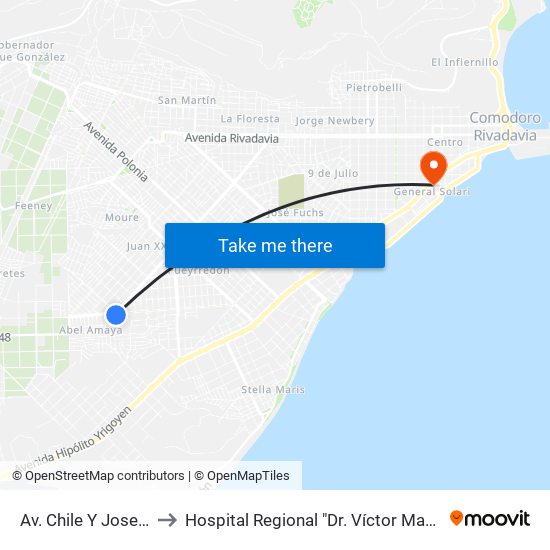 Av. Chile Y Jose Pedraza to Hospital Regional "Dr. Víctor Manuel Sanguinetti" map