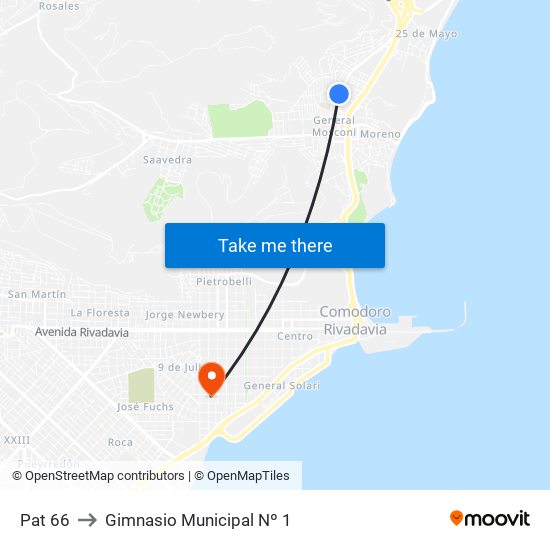 Pat 66 to Gimnasio Municipal Nº 1 map